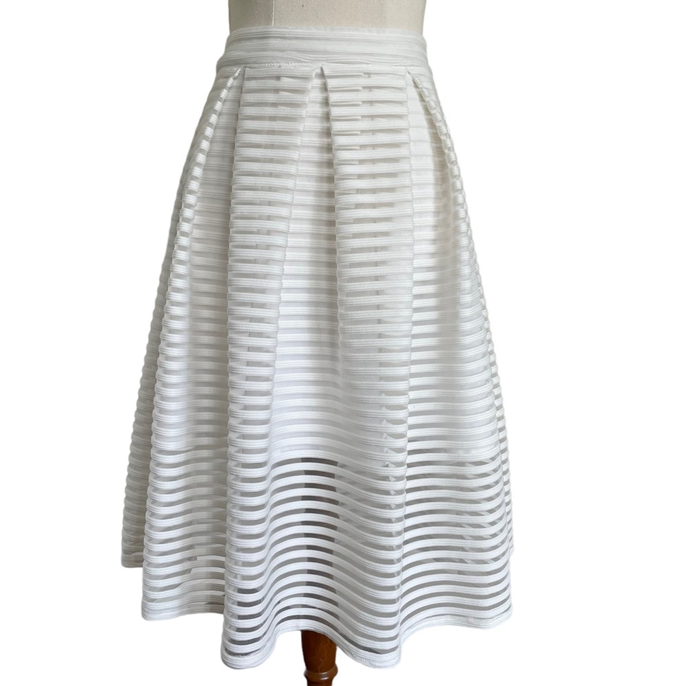 BLOSSOM Sz6 White high waisted midi skirt with sheer striped overlay - Picture 1 of 9